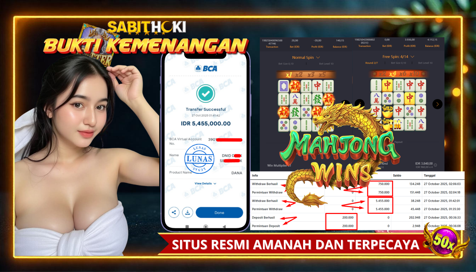SELAMAT KEPADA MEMBER SETIA SABITHOKI YANG BERHASIL JACKPOT DI PERMAINAN MAHJONG WAYS
